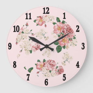 Pink on Pink Vintage Floral Large Clock