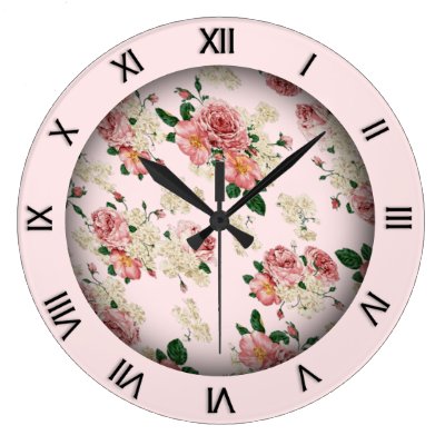Pink on Pink Vintage Floral  Large Clock