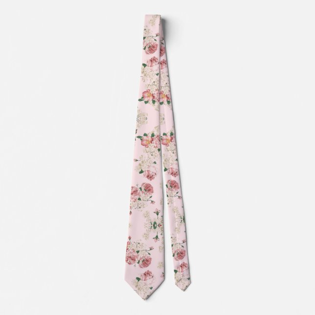 Pink on Pink Vintage Floral  Neck Tie (Front)