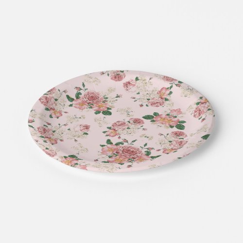 Pink on Pink Vintage Floral  Paper Plates