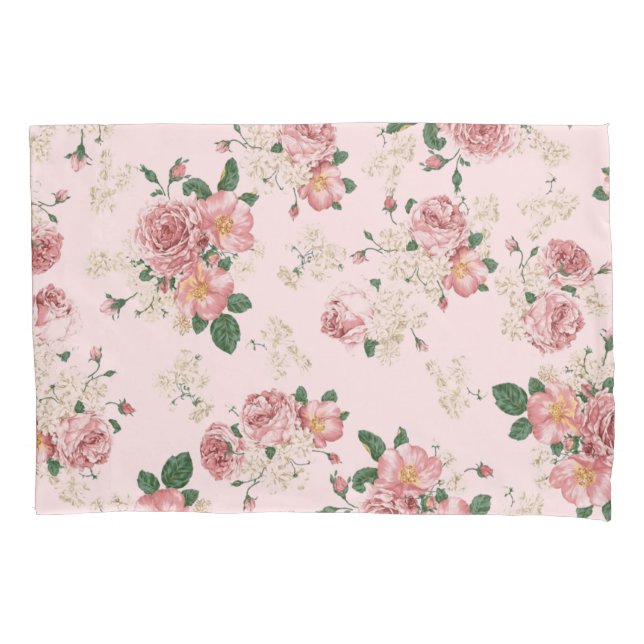 Pink on Pink Vintage Floral  Pillow Case (Front)