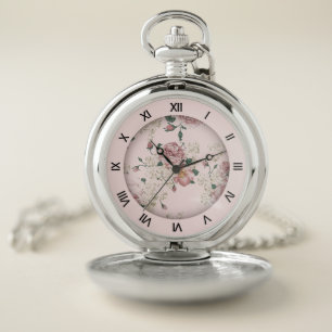 Pink on Pink Vintage Floral Pocket Watch