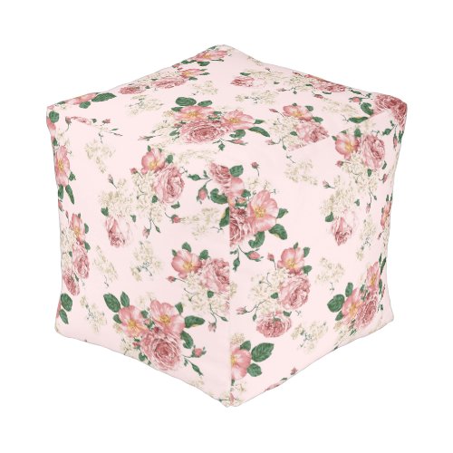 Pink on Pink Vintage Floral  Pouf