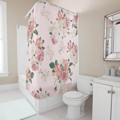 Pink on Pink Vintage Floral  Shower Curtain