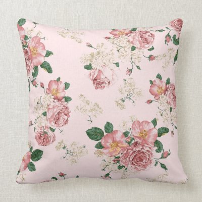 Pink on Pink Vintage Floral  Throw Pillow