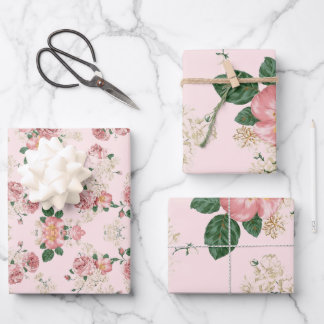 Pink on Pink Vintage Floral  Wrapping Paper Sheets