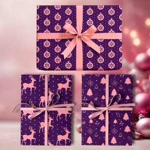 Pink on Purple Modern Holiday Wrapping Paper Sheets