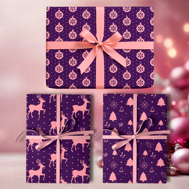 Pink on Purple Modern Holiday Wrapping Paper Sheets (Creator Uploaded)
