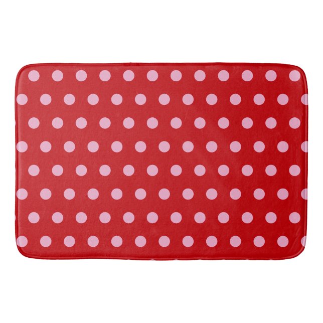 Pink on Red Polka Dots  Bath Mat (Front)