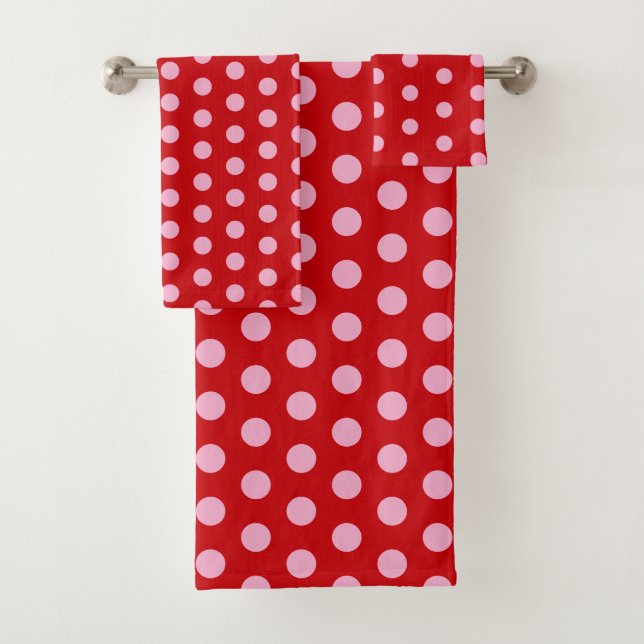 Pink on Red Polka Dots  Bath Towel Set (Insitu)