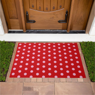 Pink on Red Polka Dots Doormat