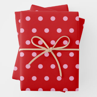Pink on Red Polka Dots  Wrapping Paper Sheets