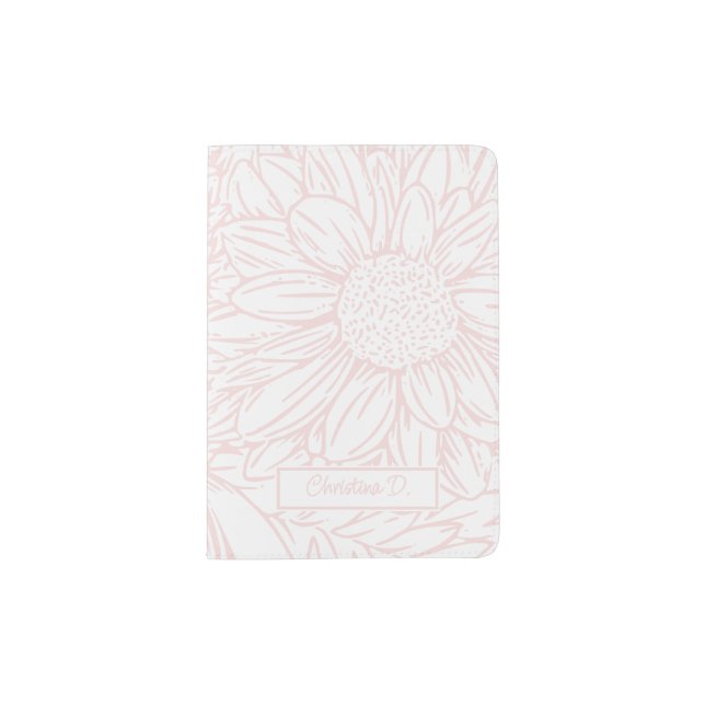 Pink on White Chrysanthemums with Name Passport Holder (Front)
