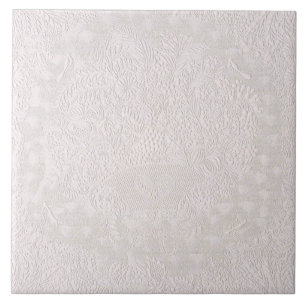 Pink On White Decorative Lace Ceramic Tile