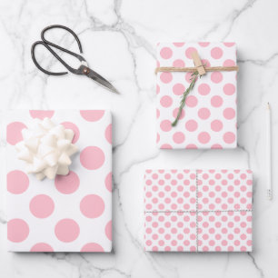 Pink on White Different Sizes Polka Dots Wrapping Paper Sheets