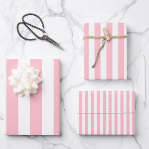 Pink on White Different Sizes Vertical Stripes Wrapping Paper Sheets