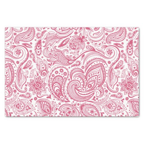 Pink On White Floral Vintage Paisley Pattern Tissue Paper