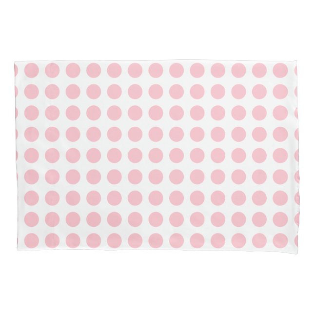 Pink on White Large Size Horizontal Polka Dots Pillow Case (Front)