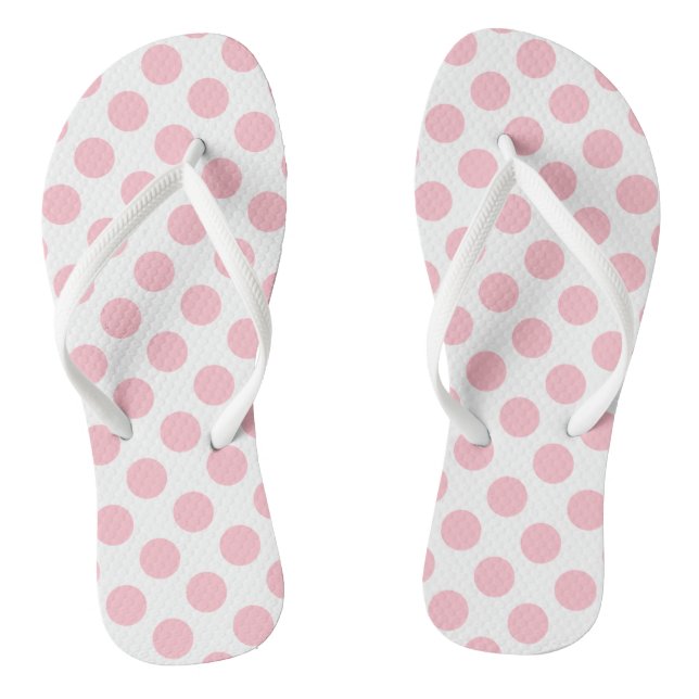 Pink on White Large Size Polka Dots Flip Flops (Footbed)