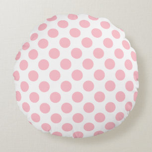 Pink on White Large Size Polka Dots Round Pillow