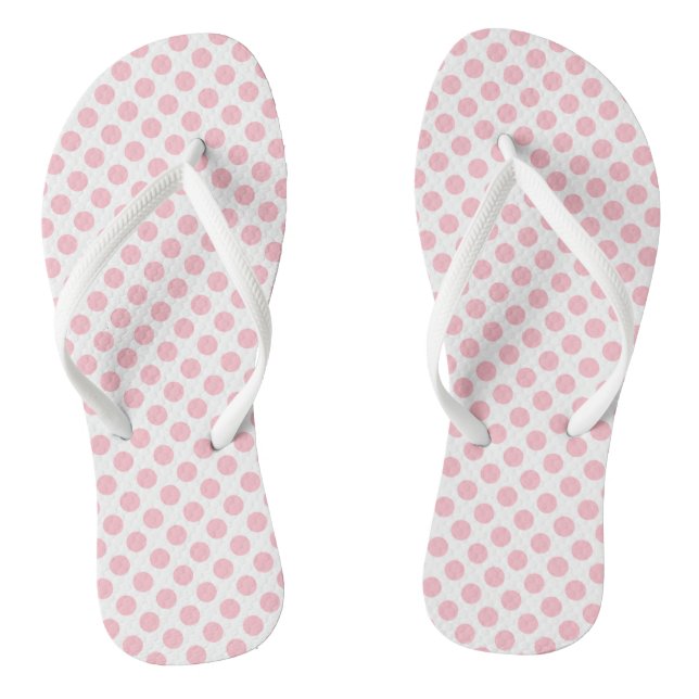 Pink on White Medium Size Polka Dots Flip Flops (Footbed)
