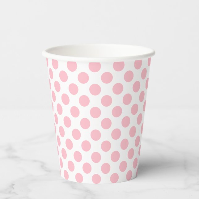 Pink on White Medium Size Polka Dots Paper Cups (Front)