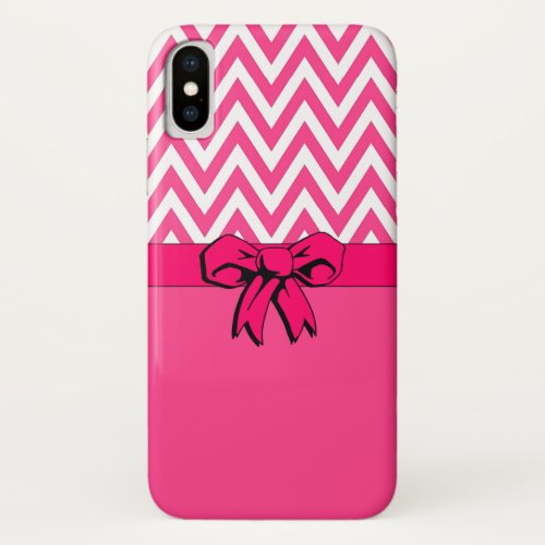 Pink on White with a Hot Pink Bow Chevron Design iPhone X Case