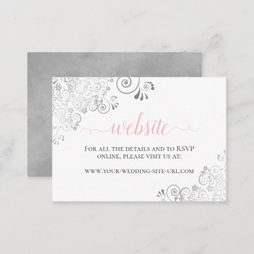 Pink on White with Silver Lace Wedding Website Enclosure Card