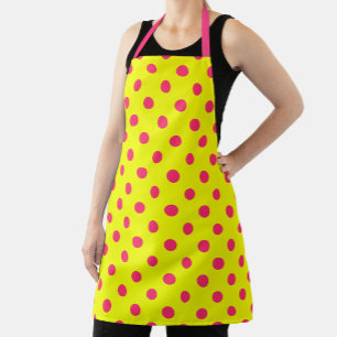 Pink On Yellow Polka Dots Pattern Design Apron