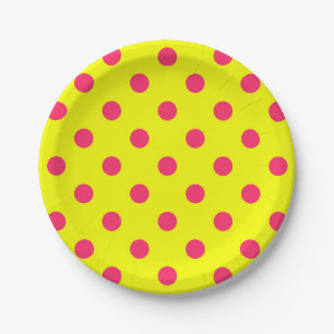 Pink On Yellow Polka Dots Pattern Design Paper Plates