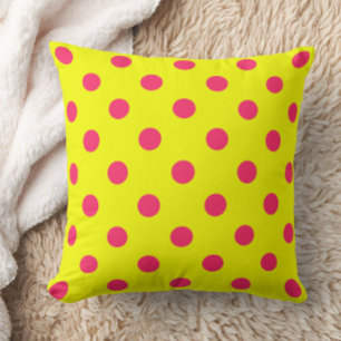 Pink On Yellow Polka Dots Pattern Design Throw Pillow