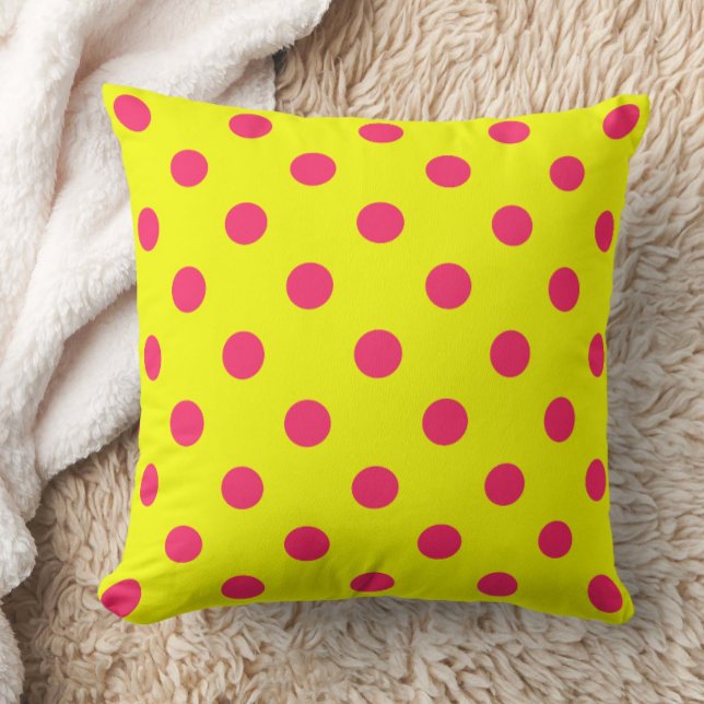 Pink On Yellow Polka Dots Pattern Design  Throw Pillow (Creator Uploaded)