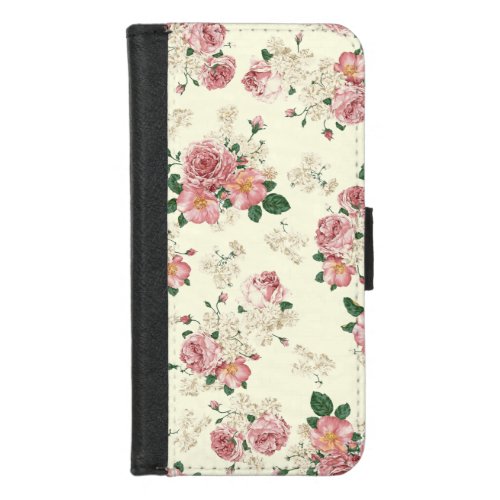 Pink on Yellow Vintage Floral  iPhone 87 Wallet Case