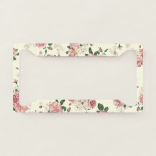 Pink on Yellow Vintage Floral  License Plate Frame