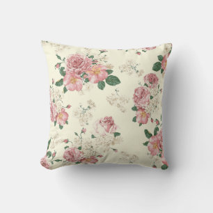 Pink on Yellow Vintage Floral Outdoor Pillow