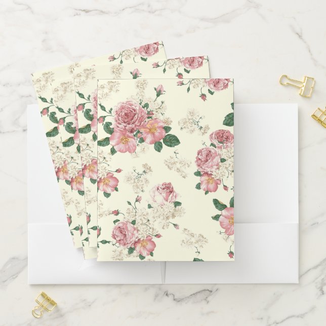 Pink on Yellow Vintage Floral  Pocket Folder (In Situ)