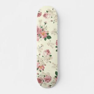 Pink on Yellow Vintage Floral Skateboard