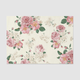 Pink on Yellow Vintage Floral  Tissue Paper