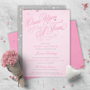 Pink Once Upon A Time Baby Shower Invitations