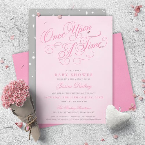 Pink Once Upon A Time Baby Shower Invitations