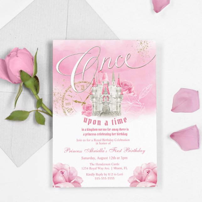 Pink Once Upon a Time Princess Birthday Invitation (Creator Uploaded)