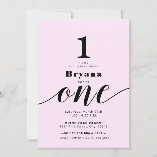 Pink ONE 1ST Birthday Photo Any Color Minimal  Invitation (Front)