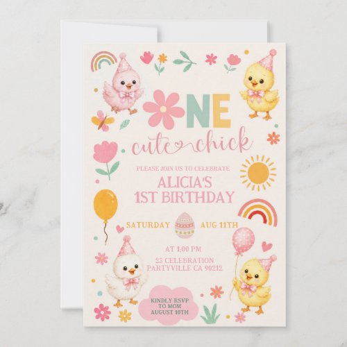 Pink One Cute Chick 1st Birthday Invitation