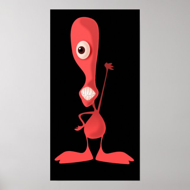 Pink One-Eyed Cyclops Cute Monster Waving Poster (Front)