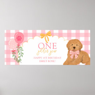 Pink One Golden Year Goldendoodle Dog 1st Birthday Poster