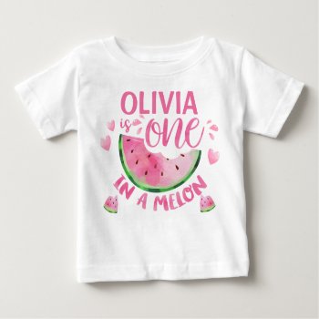 Pink One In A Melon 1st Birthday Baby T Shirt by Sugar_Puff_Kids at Zazzle
