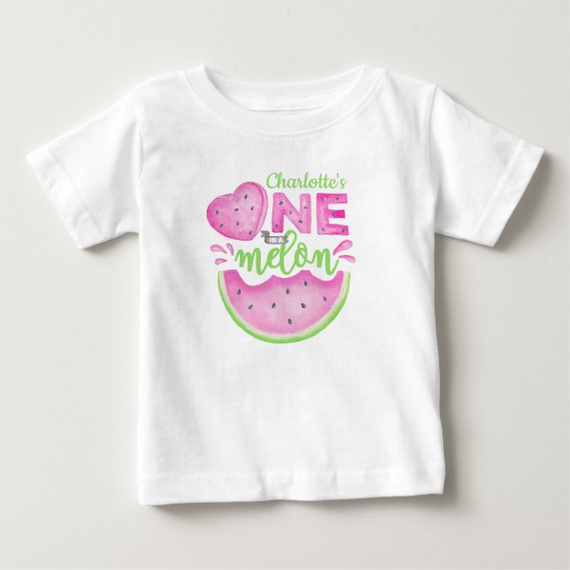 Pink One in a Melon 1st Birthday Baby T-Shirt (Front)