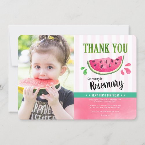 Pink One in a melon birthday Photo thank you card