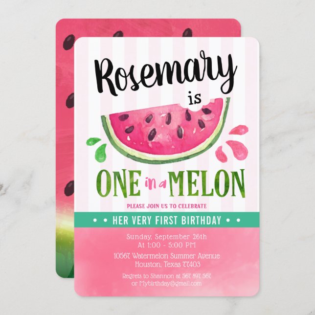 Pink One in a melon First Birthday Invitation (Front/Back)
