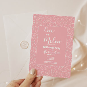 Pink One in a Melon Girl First Birthday Invitation